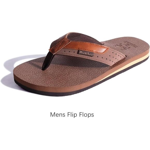 〽️Men\'s Flip Flop Sandal Brown White Leather Slip On Arch Support Comfort Shoes main image 5